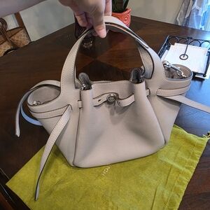 Tory Burch Pebble Leather Satchel - Light Beige